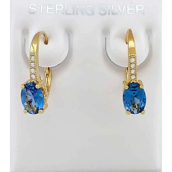 Jewelry - Created 2.14 Cts Blue Zircon & W/Sapphire Earrings 14k Gold Plated (.925)